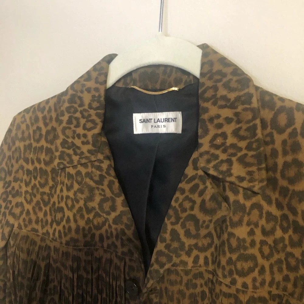 Saint Laurent Curtis Suede Fringe Jacket Leopard